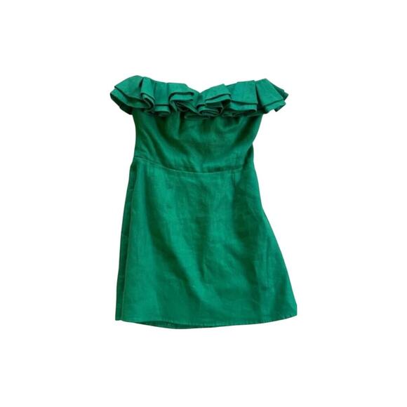 Reformation Kelly green ruffled 100% Linen dress womens 8 - Picture 6 of 7